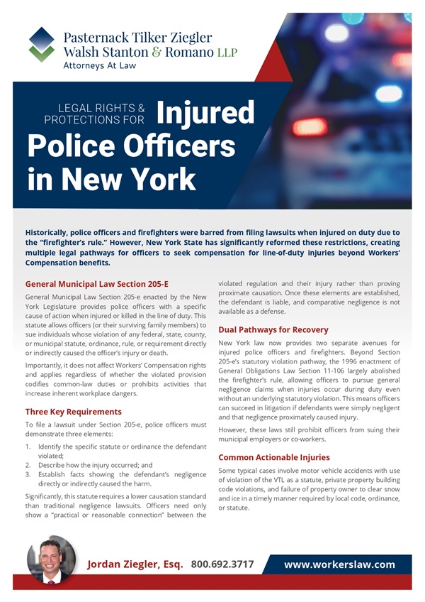 Legal rights and protections for injured police officers in New York.